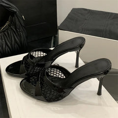 LBSFY -Summer Fashion Mesh Woman Slippers Elegance Stripper Thin Low Heels Beach Ladies Mules Slides Shoes Zapatos De Mujer