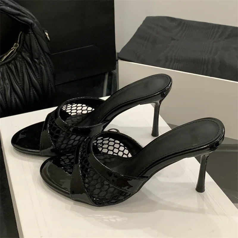 LBSFY -Summer Fashion Mesh Woman Slippers Elegance Stripper Thin Low Heels Beach Ladies Mules Slides Shoes Zapatos De Mujer
