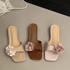 LBSFY -Women French Flowers Slippers Summer Slides Open Toe Flat Casual Shoes Leisure Sandal Female Vacation Beach Flip Flops