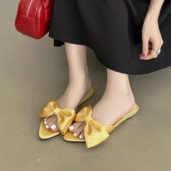 LBSFY - Brand Women Slippers Fashion Summer Bow Flat Sandals Outdoor Beach Slippers Women Flat Shoes Women Dress Slides Mujier