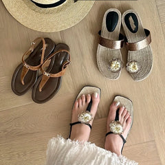 LBSFY  -   New Summer French Style Sandals for Outdoor Wear, Vacation Style Flat Bottomed Beach Casual Sandals for Women