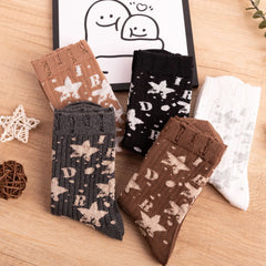 Lbsfy 5 Pairs Women Sock 1 Set Cotton Lady Graffiti Stars Print Cute Kawaii Harajuku Streetwear Socks Pack Calcetines Mujer Girls Gift