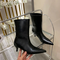 LBSFY -Sexy Pointed Toe High Heels Luxury Women High Boots 2025 Winter Designer Mid Calf Snow Boots Soft Leather Goth Botas Dress Pumps