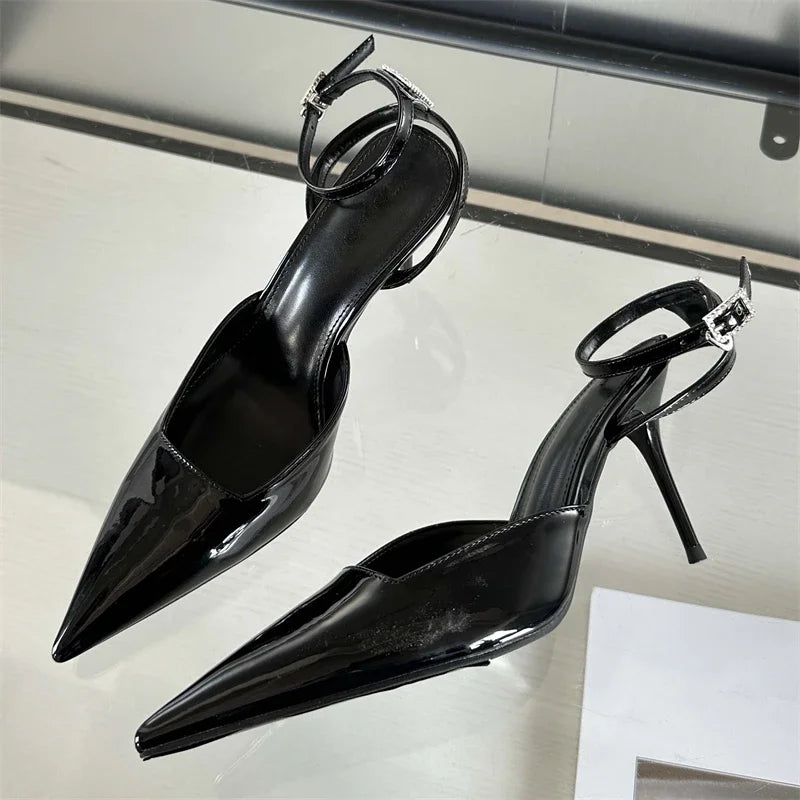 LBSFY -Gold Silver Ankle Buckle Strap Women Pumps Sexy Thin High Heels Pointed Toe Slingback Mules Dress Designer Shoes