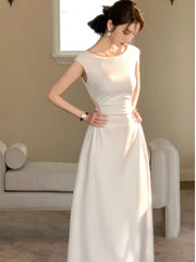 LBSFY -French Vintage Slim Women's Dresses Summer Elegant Slash-Neck A-Line Folds Design Shoulder Wrap New Dresses Party Evening 2025