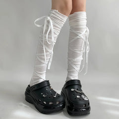 Lbsfy Punk Women Calf Tie Leg Cover socks Ballet Strappy Calf Socks Thin Stocking Y2K Lolita Gothic Japanese JK Club Cosplay Socks
