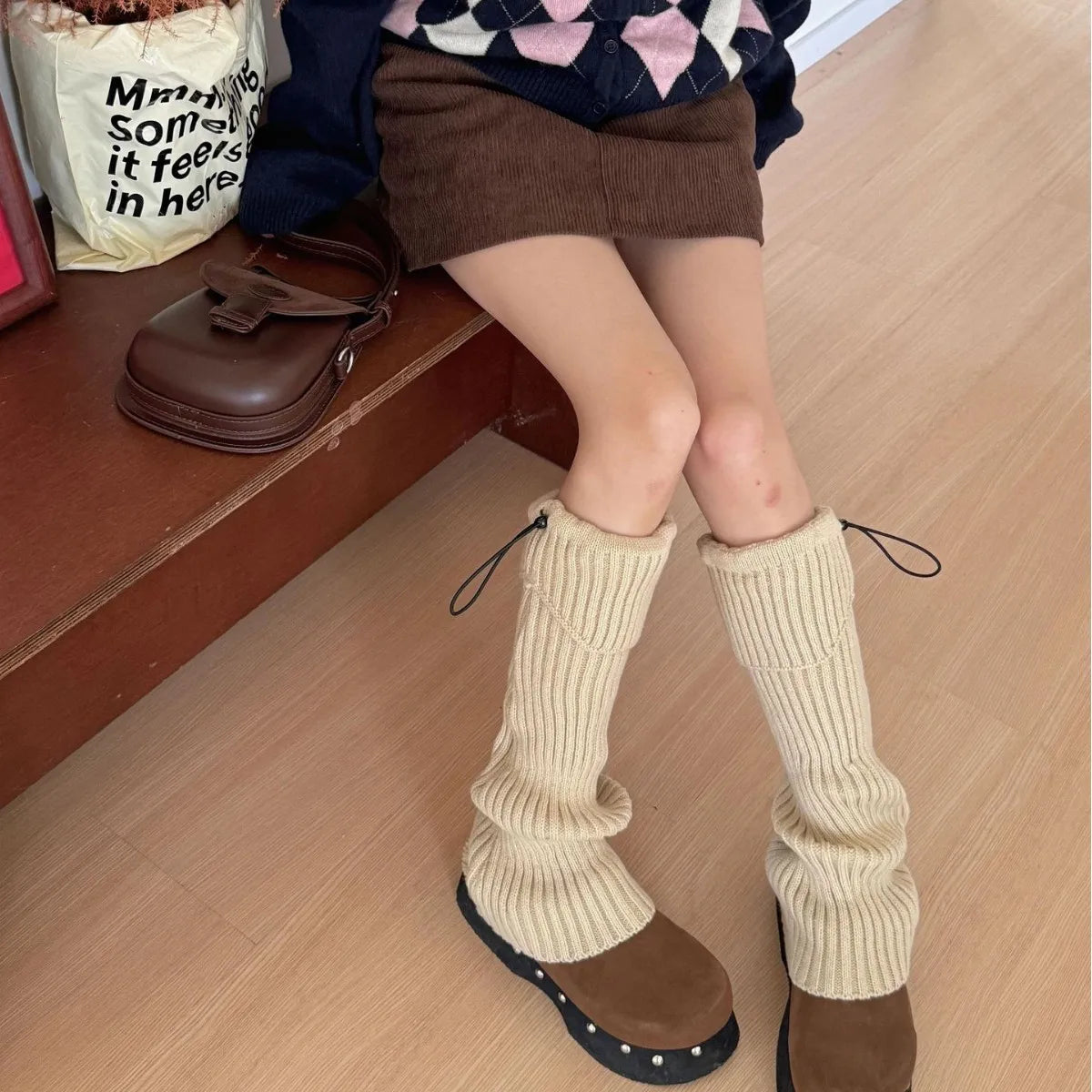 Lbsfy Elastic Drawstring Knitted Leg Socks Winter Warm Jk Leggings Stockings Korea Women Y2K Pile Socks Korea Women Calf Socks