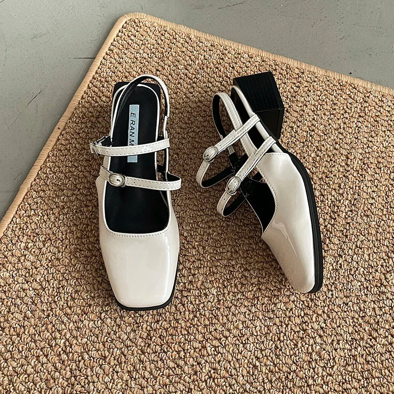 LBSFY - Retro Style Summer Thick Heel Women Sandals Fashion Square Toe Singbacks Shoes Ladies Elegant Party Dress Sandalias