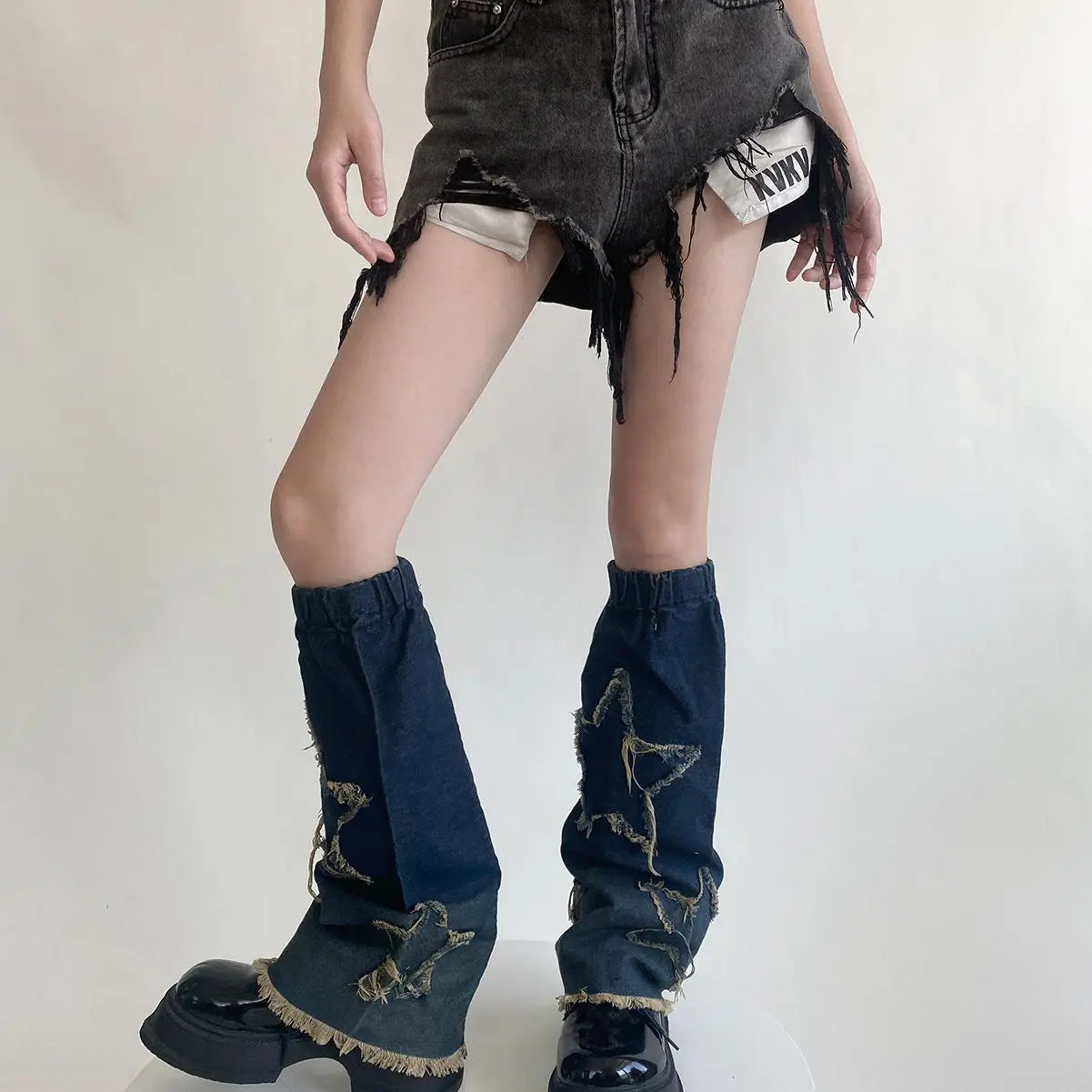 Lbsfy Y2K Star Strap Denim Leg Warmers Punk Cross Harajuku Leg Covers Gothic Leg Socks Y2K Personalized Calf Socks Leg Boot Cuffs Sock
