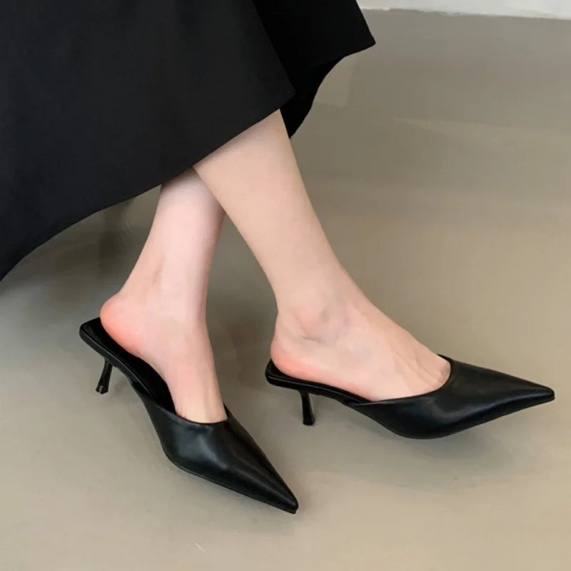 LBSFY  -  2025 Sping New Brand Women Mules Shoes Fashion Pointed Toe Shallow Slip On Slipper Shoes Thin Low Heel Dress Sandals