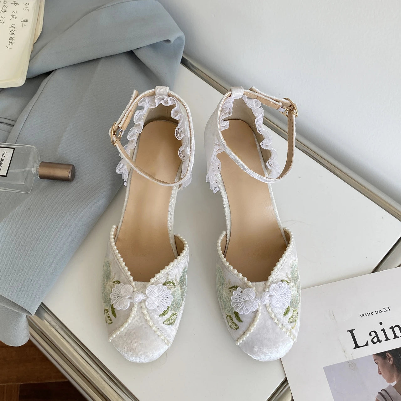 LBSFY -New Women Dress Shoes High Heels Mary Janes Shoes Denim Pumps Ankle Strap Ladies Shoe Office Zapatos Mujer