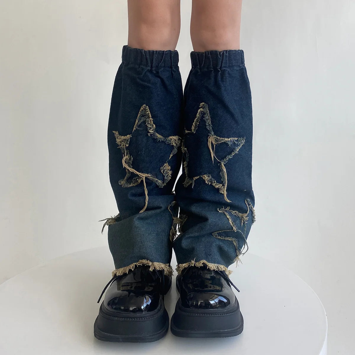 Lbsfy Y2K Star Strap Denim Leg Warmers Punk Cross Harajuku Leg Covers Gothic Leg Socks Y2K Personalized Calf Socks Leg Boot Cuffs Sock