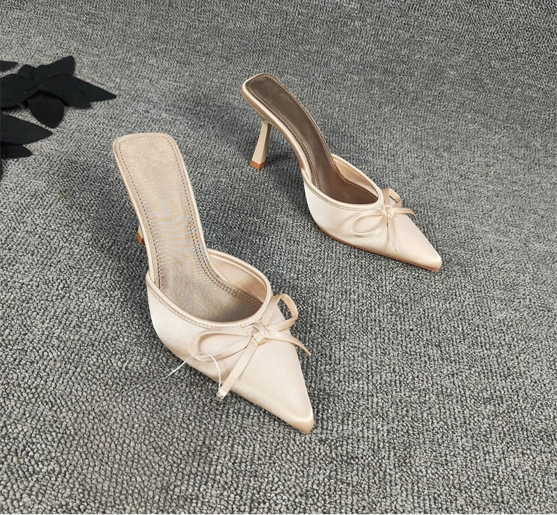 LBSFY - Summer High Heel Women Slippers Fashion Pointed Toe Muels Shoes Ladies Elegant Party Dress Sandalias