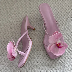 LBSFY -Design Style Flower Square Clip Toe Thin Low Heels Women Slippers Fashion Casual Sandals 2025 Summer Flip Flops Shoes