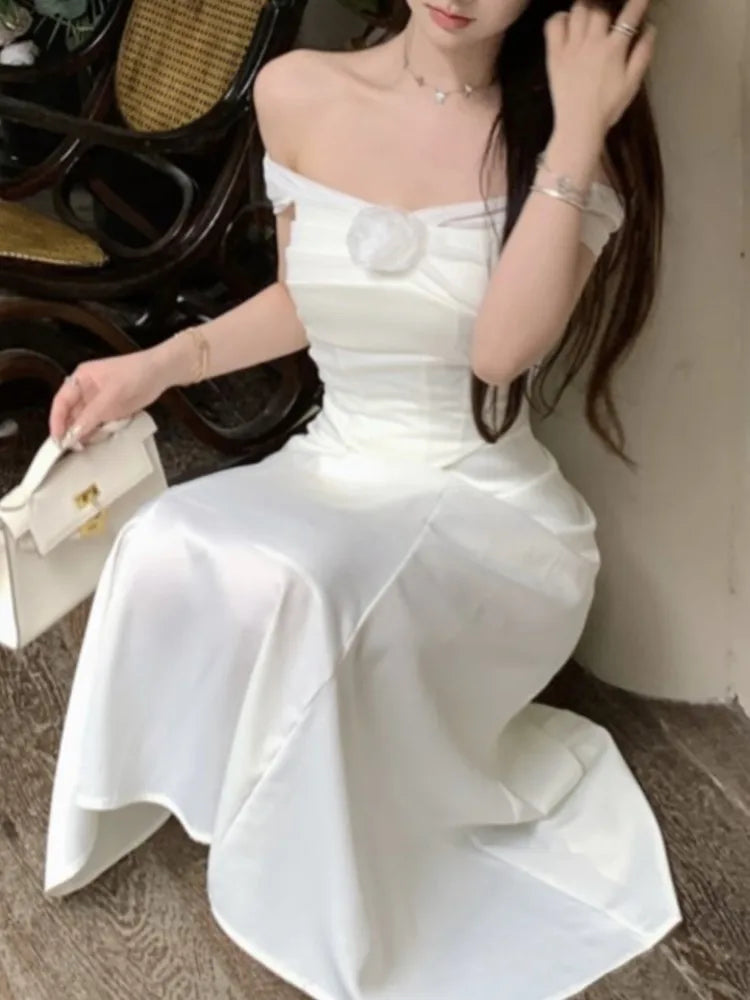 LBSFY -Elegant Slash Neck Stain Mesh Top+Skirt Suits Women Fashion Evening Party Prom A-Line Skirts Female Casual Outfits Two Piece Set