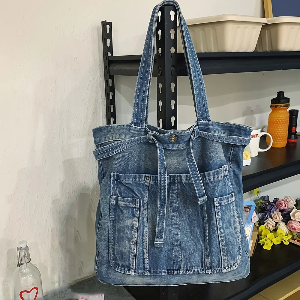 LBSFY -Casual Handbag Large Capacity Denim Tote Bag Fashion Everything High Appearance Level Shoulder Bag Commuter Underarm Bag
