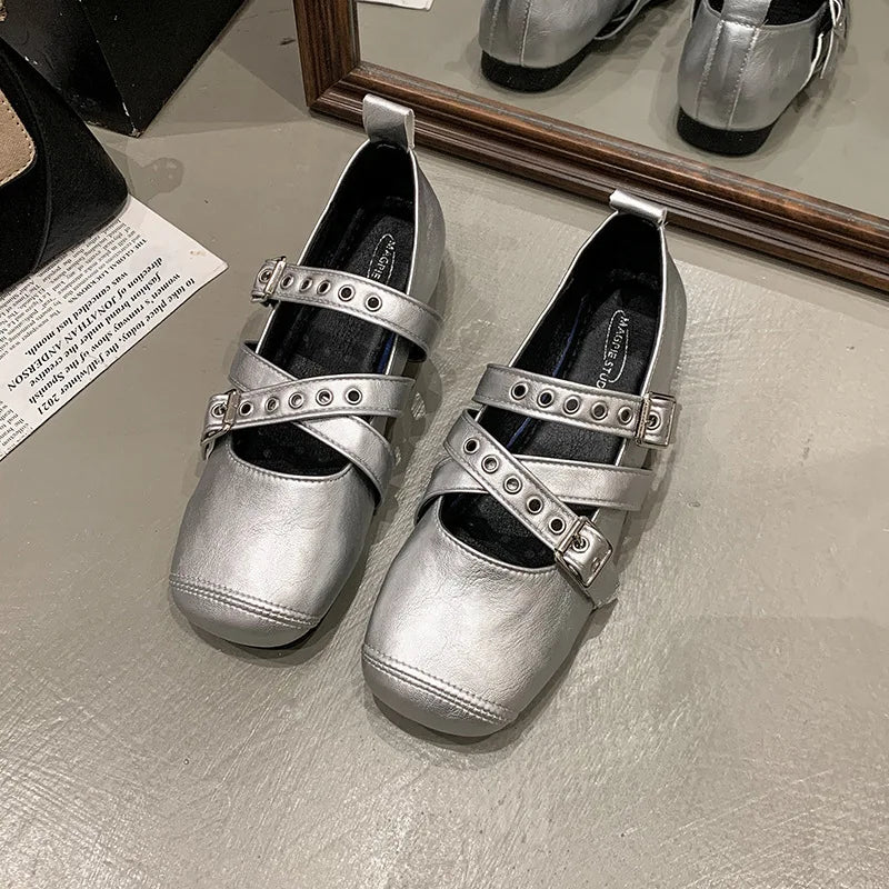 LBSFY -Designer Spring Women Mary Jane Shoes Fashion Square Toe Ladies Comfort Soft Sole Flats Women's Belt buckle Ballerinas Shoes