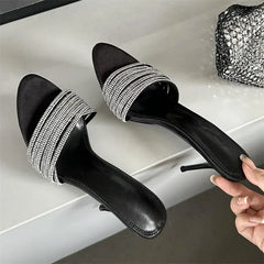 LBSFY -Summer Street Narrow Band Crystal Women Slippers Sexy Thin High Heels Party Prom Open Toe Slide Shoes