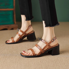 LBSFY  -  New Narrow Band Basic Concise Women Sandals Summer Thick Heels Split Leather Fashion Pumps Office Lady Party Shoes Woman