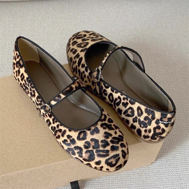 LBSFY -New Fashion Leopard Print Women Flats Mary Janes Shoes Designer Shallow Footwear Female Belt Buckle Casual Ladies Shoes