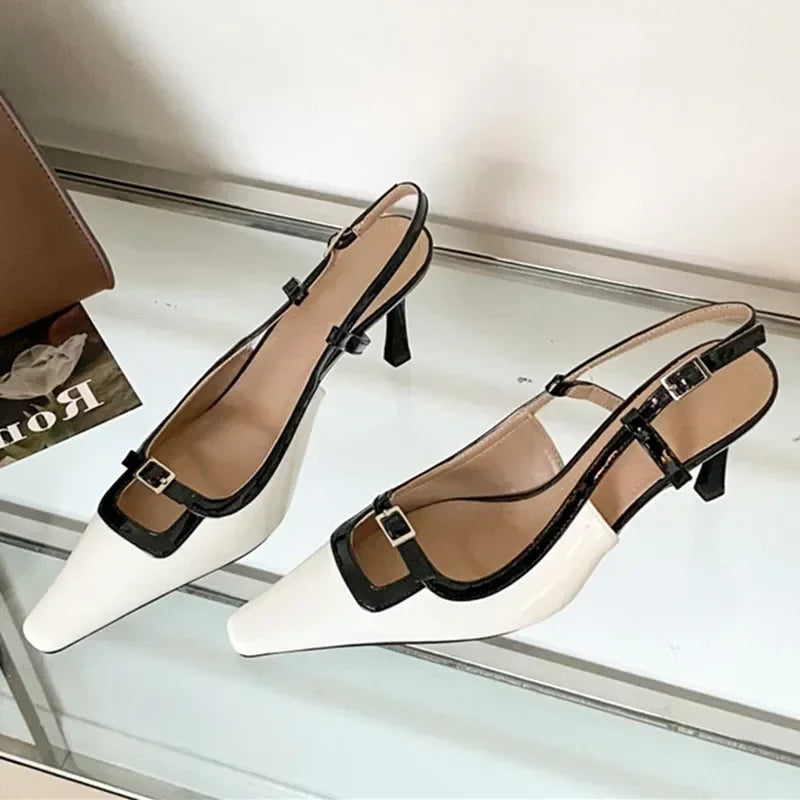 Lbsfy New Pointed Toe Mules Pumps Women Summer Square Toe Slingback High Heels Women Buckle Elegant Designer Dress Sandals Female