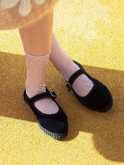 LBSFY  -  Hand Stitch Mary Janes Shoes Woman 2024 Trend Velvet Elegant Ballet Flats Shoes Spring Autumn Casual Buckle Strap Canvas Loafers