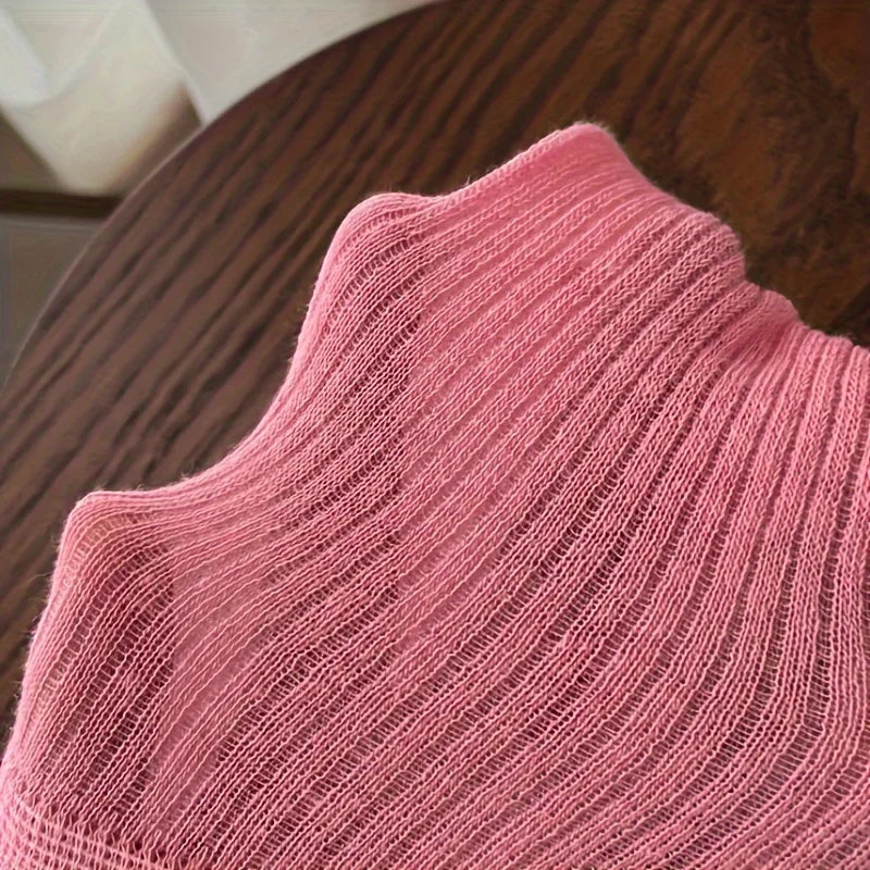 Lbsfy Women Stacking Socks Soild Color Thin Calf Long Socks Summer Autumn Vertical Stripe 스타킹d Stockings Ins Style Korean Y2k Cotton