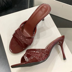 LBSFY -Summer Fashion Mesh Woman Slippers Elegance Stripper Thin Low Heels Beach Ladies Mules Slides Shoes Zapatos De Mujer