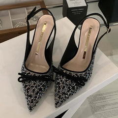 LBSFY  -  Sparkling Rhinestone High Heels Women Sexy Pointed Toe Bow Tie Luxury Designer Shoes for Women Elegant Banquet Dress Women Pumps