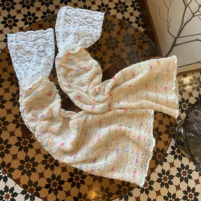 Lbsfy Y2k Rainbow Patchwork Lace Leg Socks Mesh Patchwork Wide Leg Warmers Japanese Harajuku Mid Tube Socks Sexy Flare Leg Covers