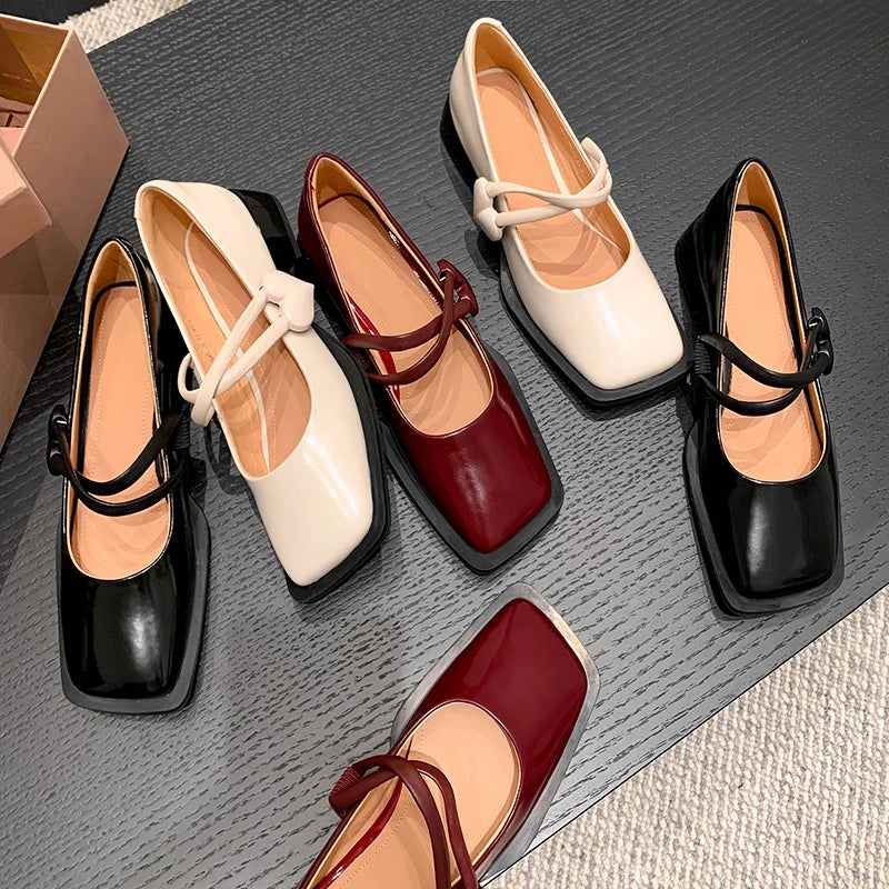 LBSFY  -   new spring women pumps natural leather 22-24.5cm length cowhide+pigskin full leather Buckle Mary Jane shoes thick heels