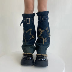 Lbsfy Y2K Star Strap Denim Leg Warmers Punk Cross Harajuku Leg Covers Gothic Leg Socks Y2K Personalized Calf Socks Leg Boot Cuffs Sock