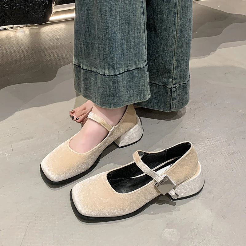 LBSFY -Spring Autumn Women's Luxury Mary Jane Shoes Square Toe Shallow Buckle Ladies Elegant Sole Ballte Shoes Casual Loafers Shoes