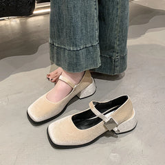 LBSFY -Spring Autumn Women's Luxury Mary Jane Shoes Square Toe Shallow Buckle Ladies Elegant Sole Ballte Shoes Casual Loafers Shoes