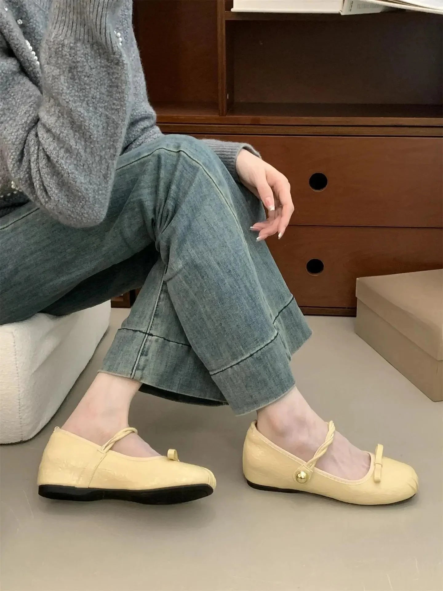 LBSFY -Retro Inner Heightening Single Shoes for Women Black Mary Janes Commuter Blue Spring New Arrival Comfortable Casual Shoes
