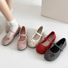 LBSFY -Elegant Bowknot Ballerina Women's Flat Round Toe Comfort Slip-On Ladies Loafers Leather Single Mules Shoes