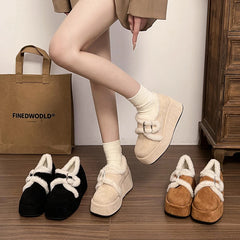 LBSFY  -  Winter Warm Cotton Women Mary Jane Shoes Fashion Belt Buckle Shoes Concise Platform Heel Shoes