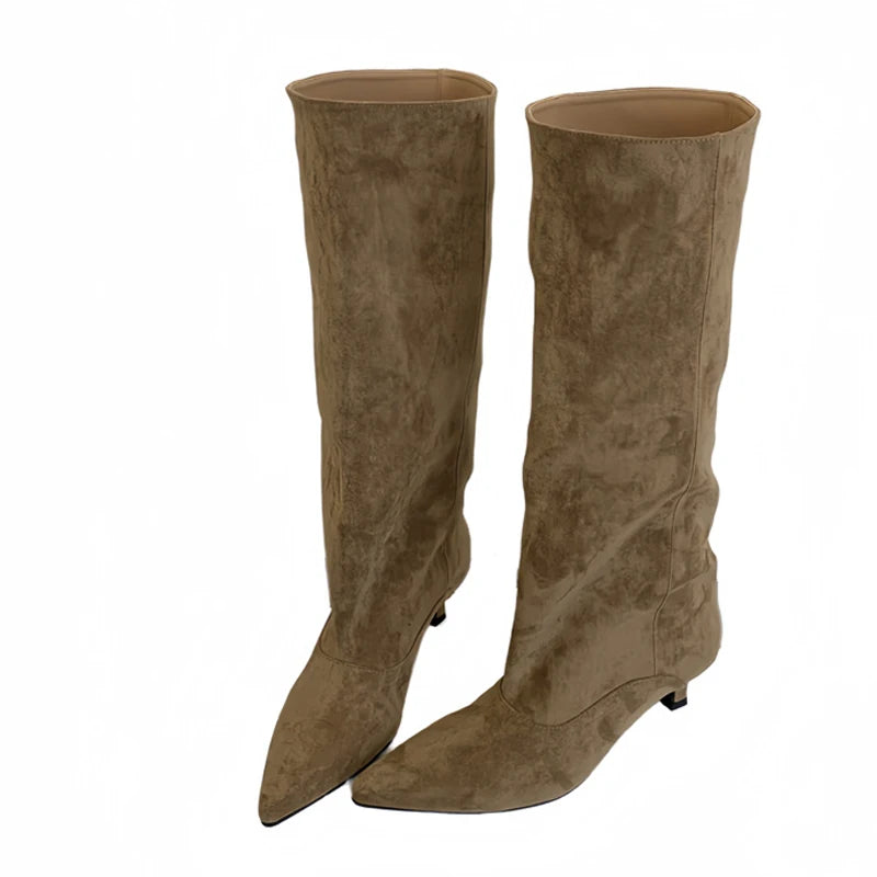 LBSFY -Autumn Winter Sexy Women Knee-High Boots Street Style Pointed Toe Thin Low Heels Cowboy Ladies Shoes Long Botas De Mujer
