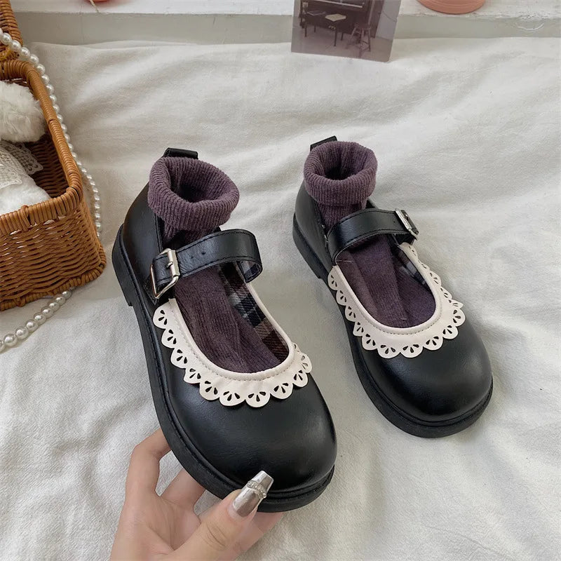 LBSFY -Lace Princess Kawaii Cute Lolita Shoes Student Jk Uniform Shoe Retro Sweet Girls Vintage Black Brown Gothic Round Toe Loafers