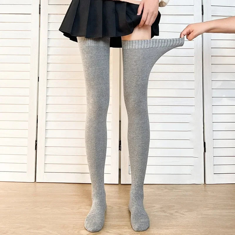 Lbsfy Black White Soild Color Long Stockings Women Over Knee Thigh High Over The Knee Stockings Lolita Ladies Warm Knee Socks