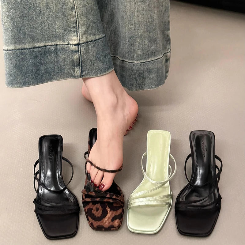 LBSFY  -  Designer Summer High Heel Women Slippers Fashion Open Toe Narrow Band Slides Outdoor Casual Office Lady Sandalias