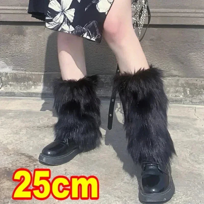 Lbsfy Japanese White Faux Fur Leg Warmers Boot Covers Y2K Goth Solid Leg Socks Punk Jk Knee-length Hiphop Hotgirl Fashion Warm Sock