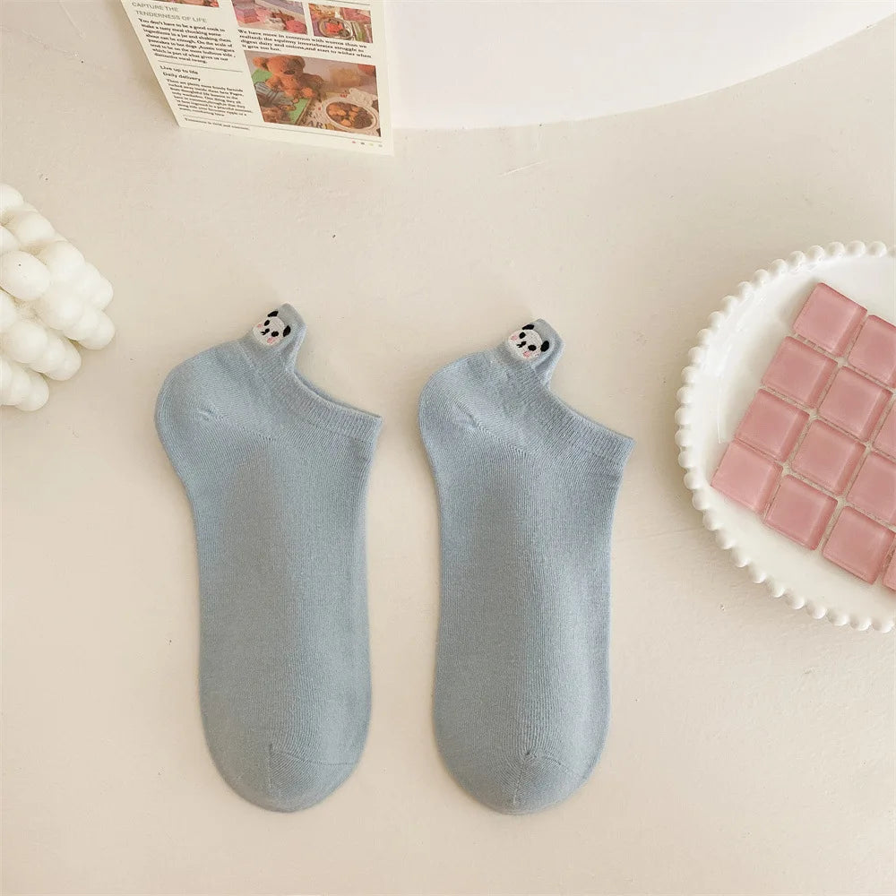 Lbsfy Women Socks Cotton Lady Cute Kawaii Candy Color Cartoon Animal Panda Rabbit Duck Rainbow Embroidery Invisible Low Cut Ankle Sock