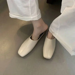 LBSFY - Autumn Women Flat Slipper Ladies Square Toe Slip On Ladies Casual Mules Shoes Flat Heel Outdoor Dress Sandal Shoes