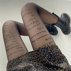 Lbsfy Women Japanese Letter Stockings Nightclub Party Accessories JK Sexy Diamonds Fishnet Underwear Pantyhose Printed Designer Tights