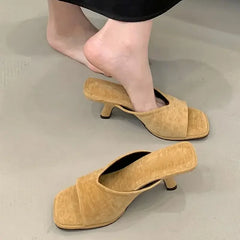LBSFY -Summer Fashion Square Toe Women Slippers Fashion Thin Low Heels Slide Shoes Elegant Party Dress Zapatos De Mujer