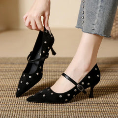 LBSFY  -  Rivet Designer High Heels Women Pointed Toe Elegant Office Women Shoes Spring Autumn Fashion Suede Low Heel Mules Pumps Women