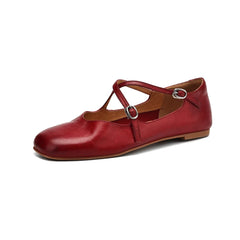 LBSFY  -  Women's Flats Shoes Genuine Leather 2025 New Spring Summer Women's Mary Jane Shoes Round Toe Ballet Shoes Woman