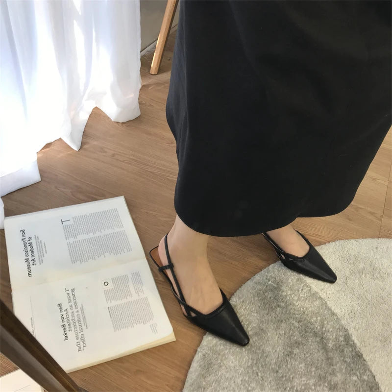 LBSFY -Women Flats Heel Slingback Sandals Slip On Shallow Mules Shoes Pointed Toe Female Office Lady Work Shoes Mujer