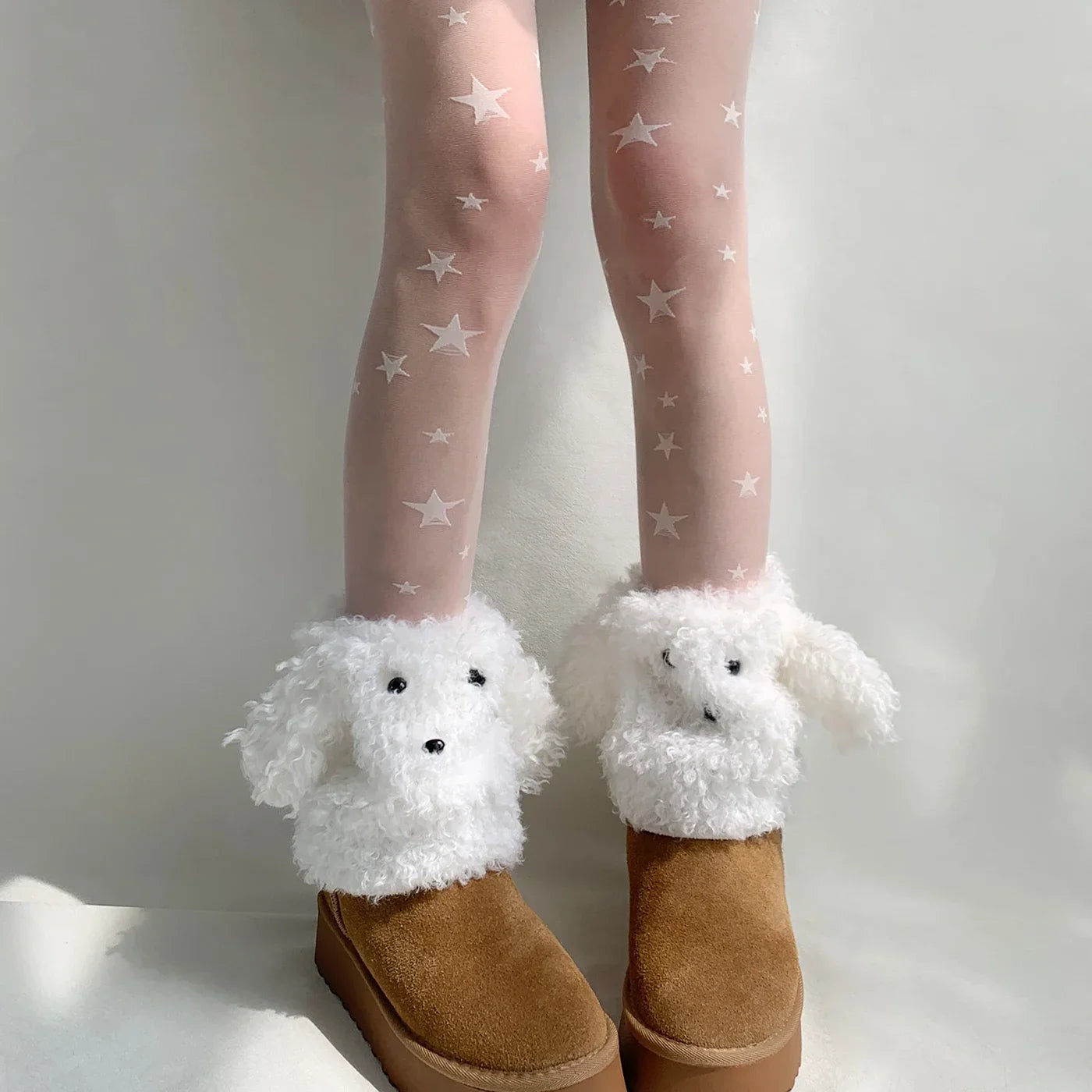 Lbsfy Funny Teddy Curly Leg Warmers Winter JK Girl Ankle Covers Thickened Warm Cute Calf Mid Socks Harajuku Cosplay Accessories